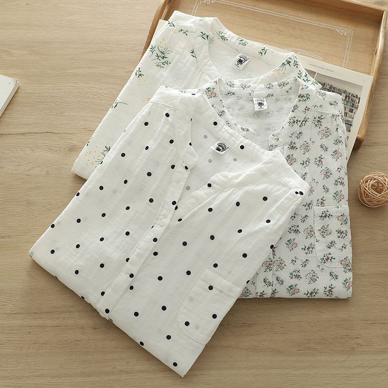 碎花雙層棉紗襯衫 中袖設計 寬鬆舒適 文青風上衣