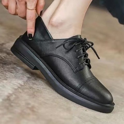 英倫風軟底小皮鞋-春秋系帶防滑工作鞋