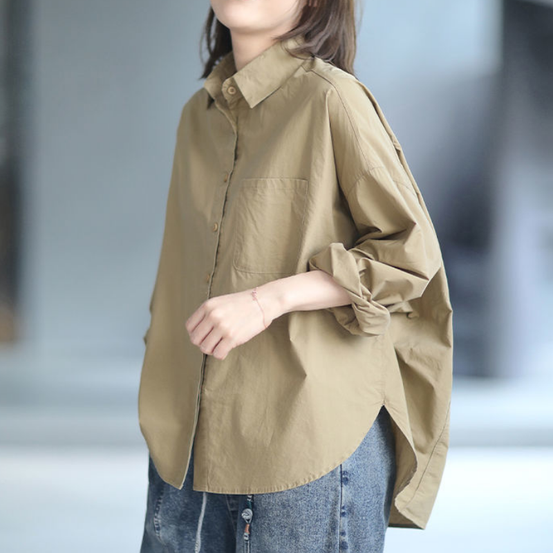韓版素面襯衫寬鬆慵懶風立體剪裁休閒上衣