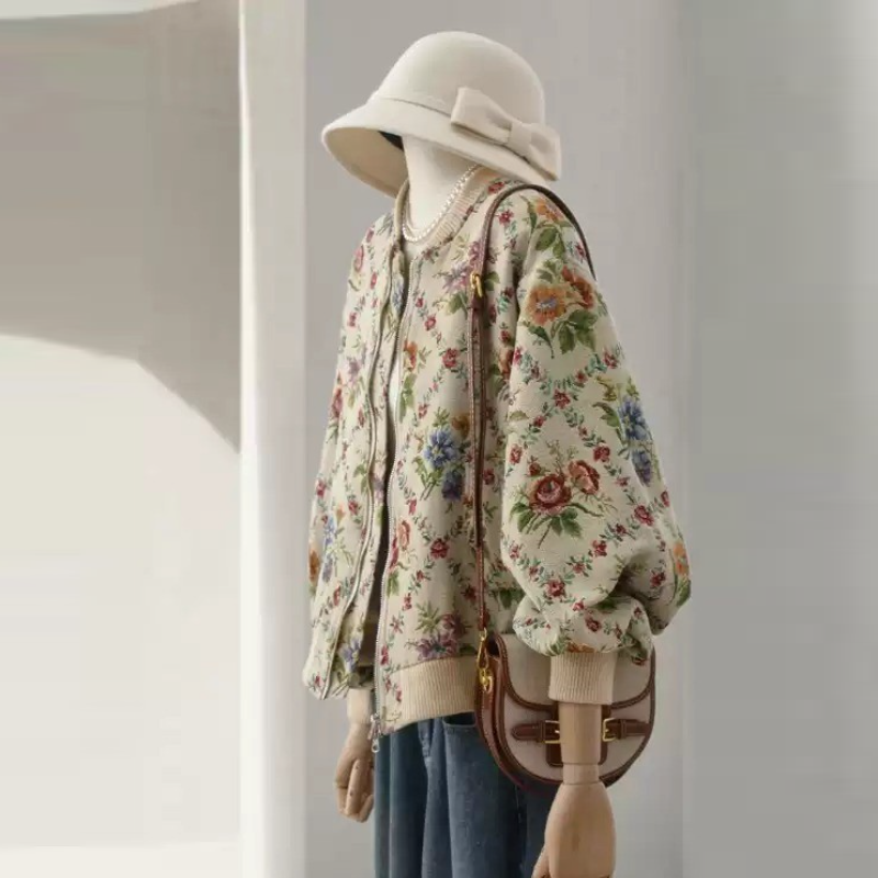 復古油畫花卉棒球外套 小眾設計感碎花夾克