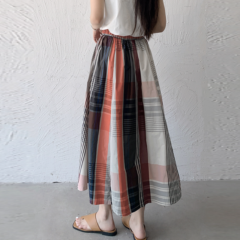 6色*日韓流行格紋寬版大擺百搭半身裙