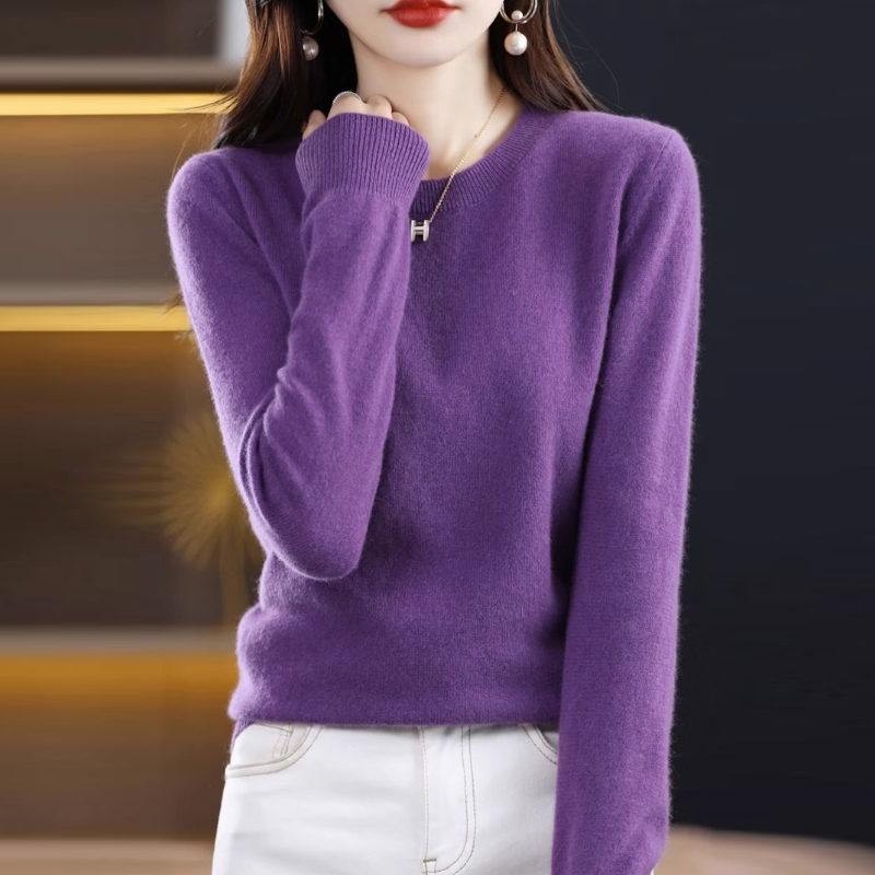 早春柔軟親膚針織上衣 圓領長袖 寬鬆好搭毛衣