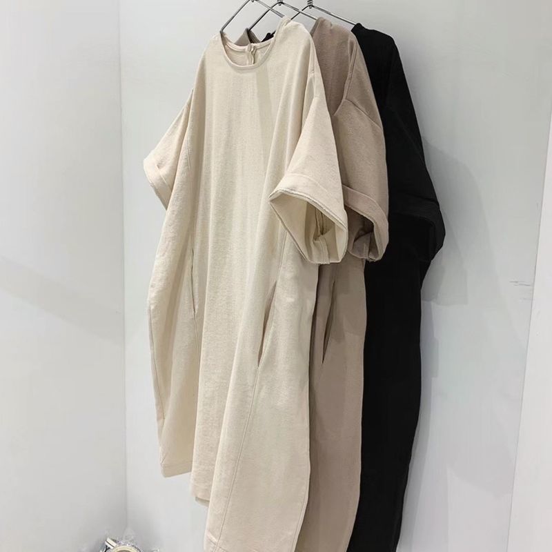 [特價出清]大尺碼慵懶風連身裙-韓版寬鬆中長款 簡約遮肉設計