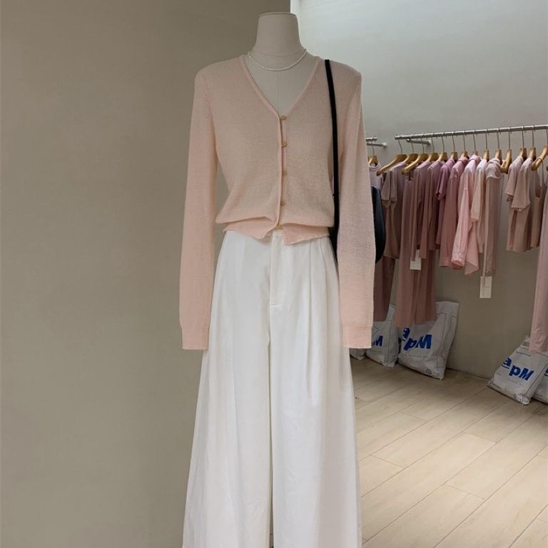 白色素面寬褲 高腰設計輕薄材質 直筒剪裁 簡約質感款