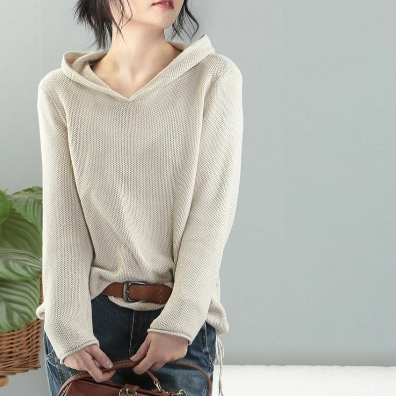 秋季寬鬆連帽針織衫 慵懶風毛衣 韓版內搭上衣