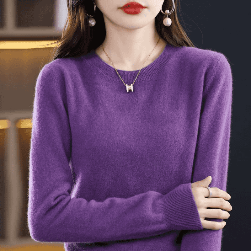 早春柔軟親膚針織上衣 圓領長袖 寬鬆好搭毛衣