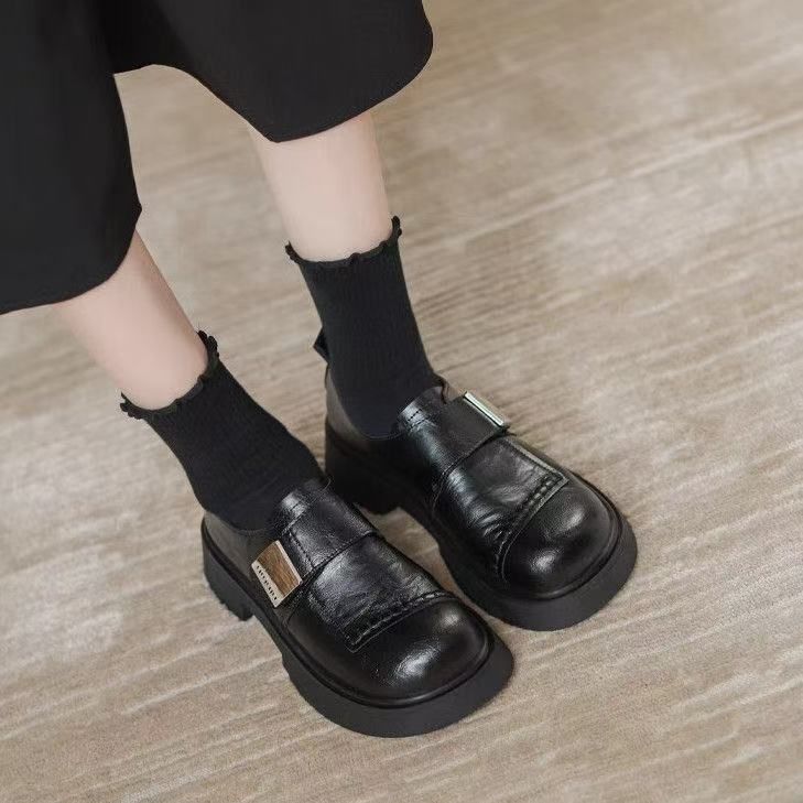 復古樂福鞋 魔鬼氈設計 厚底增高 簡約百搭款