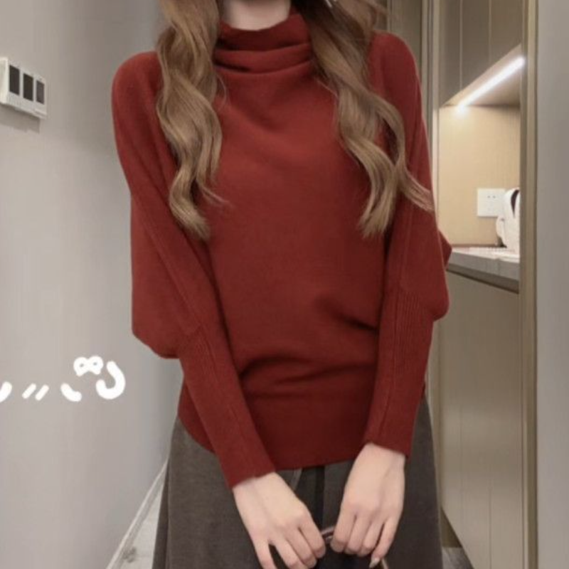 高領蝙蝠袖針織上衣 秋冬慵懶寬鬆版 顯瘦好搭毛衣