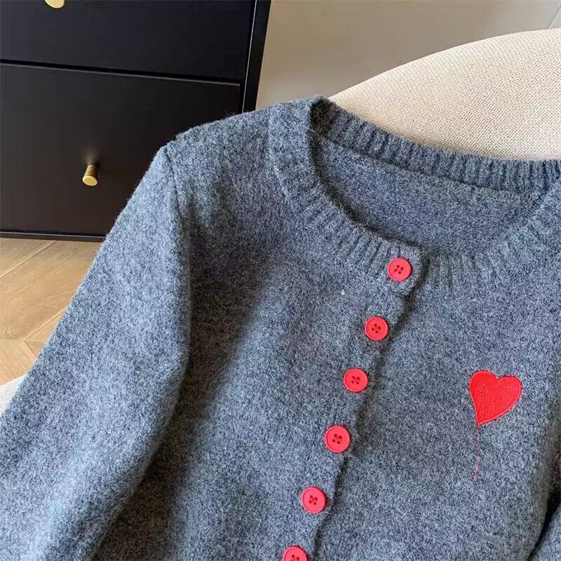 撞色袖口設計針織開衫 柔軟內搭 高級灰毛衣