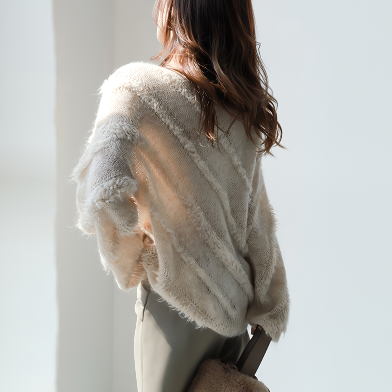 法式慵懶一字領馬海毛毛衣 秋冬外穿寬鬆針織上衣 柔軟蓬鬆