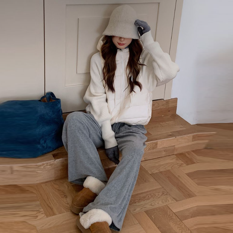 針織拼接連帽鋪棉外套 短版輕量 保暖不臃腫（小個子友善）