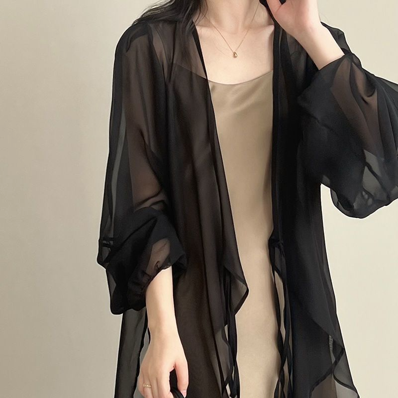 法式文青抗UV罩衫 冰絲雪紡防曬工藝小隻女顯高