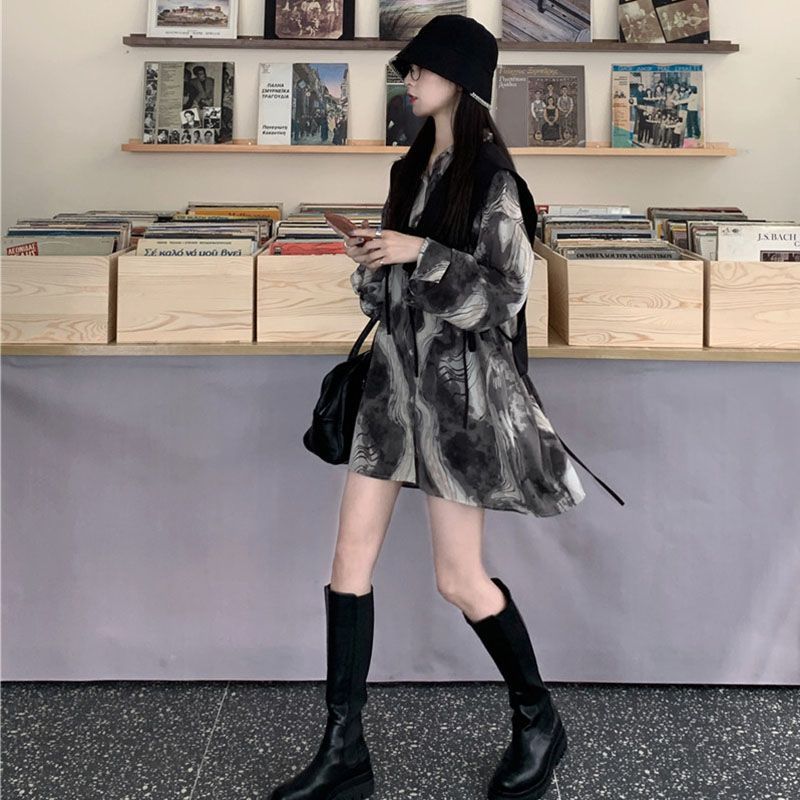 【單品可選】復古扎染長款襯衫+馬甲兩件套—個性設計感中長款，輕鬆百搭