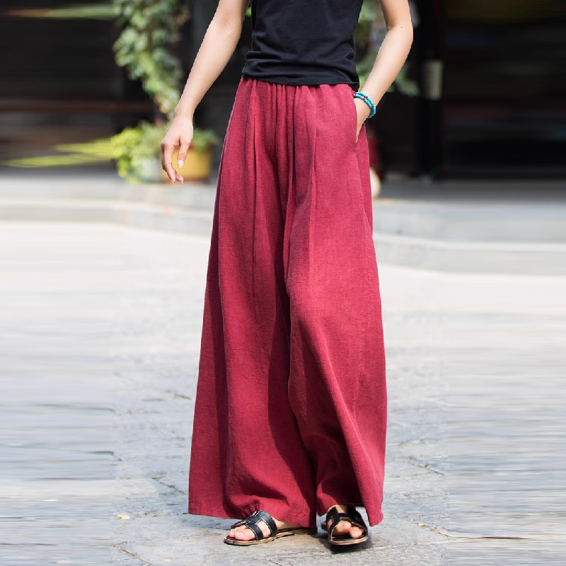 棉麻寬褲休閒顯瘦 高腰素色透氣親膚休閒褲*9色/M-3XL