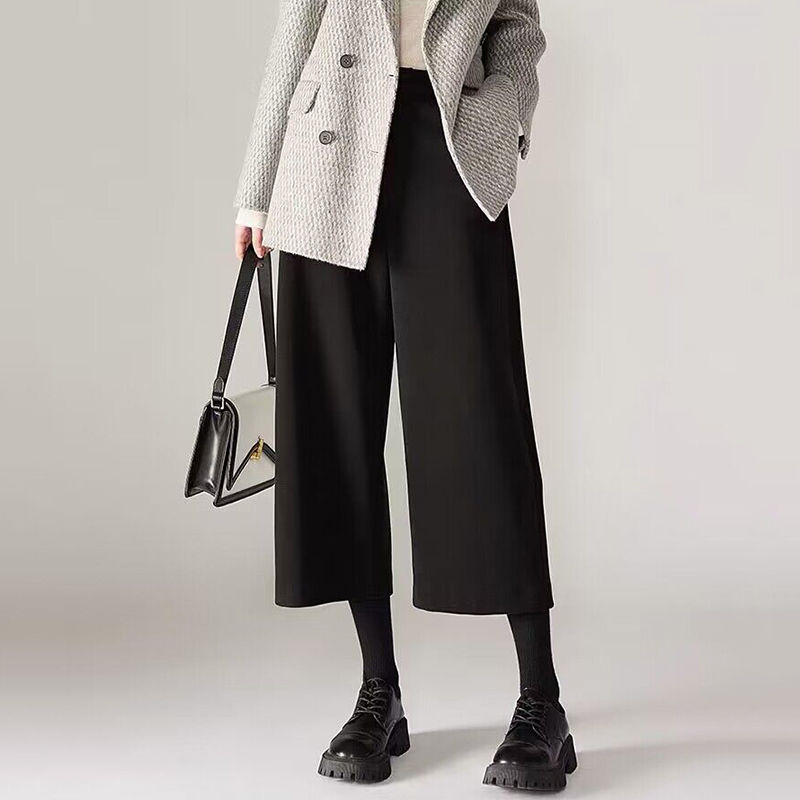 毛呢八分寬褲 秋冬新款休閒寬鬆顯瘦