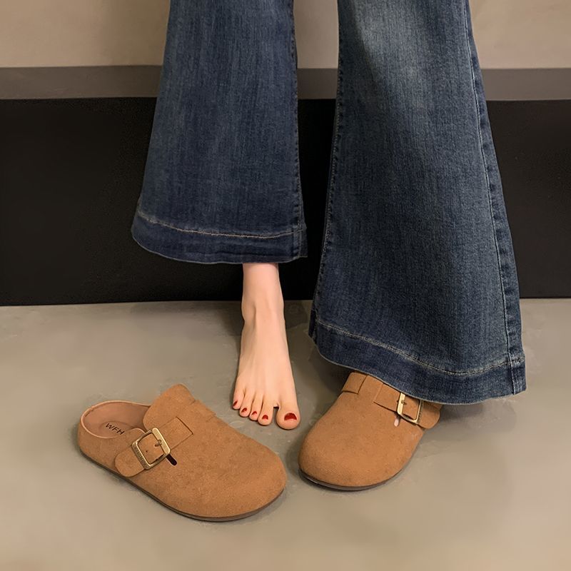 簡約包頭半拖鞋 可調扣帶設計 平底舒適 百搭休閒款