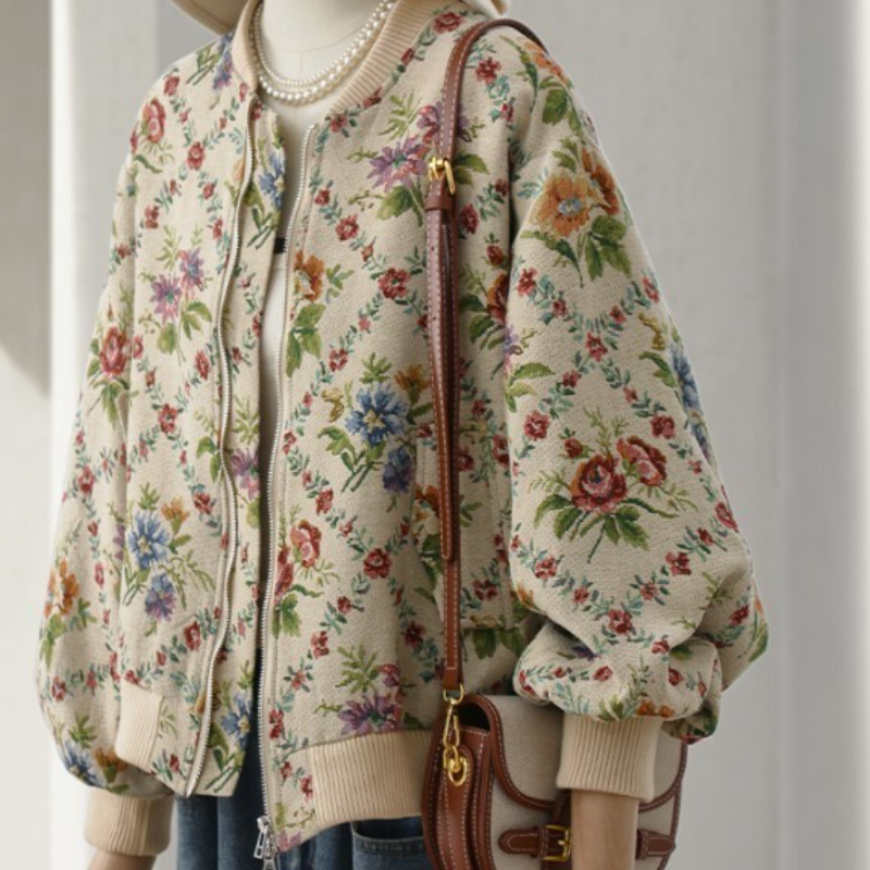 復古油畫花卉棒球外套 小眾設計感碎花夾克