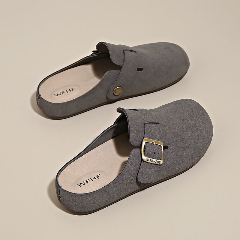 簡約包頭半拖鞋 可調扣帶設計 平底舒適 百搭休閒款