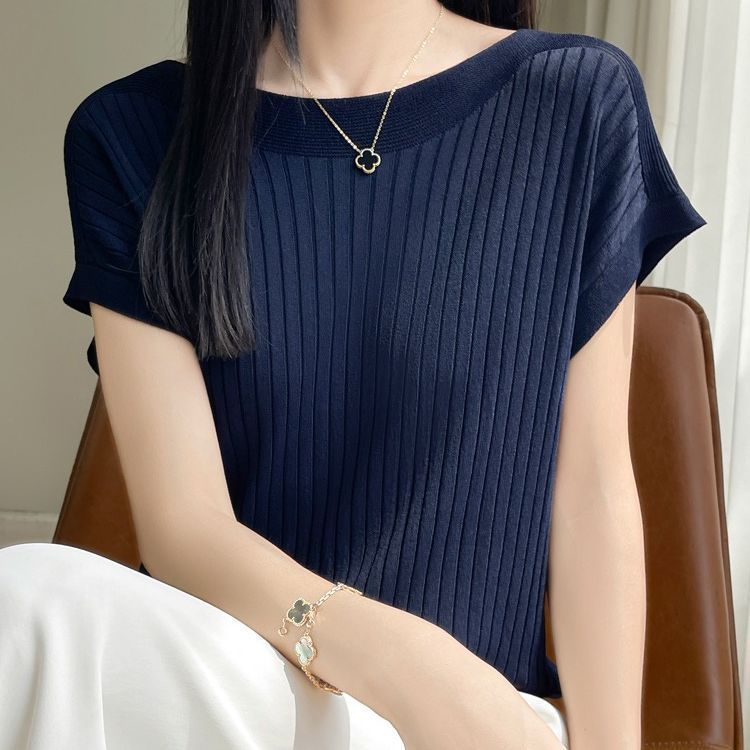 一字領短袖針織上衣 夏季寬鬆百搭內搭衫