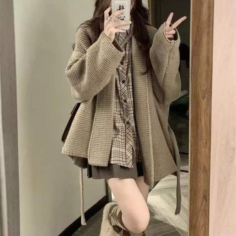 【單品可選】秋季溫柔系穿搭一整套 韓版針織外套襯衫百褶裙三件套