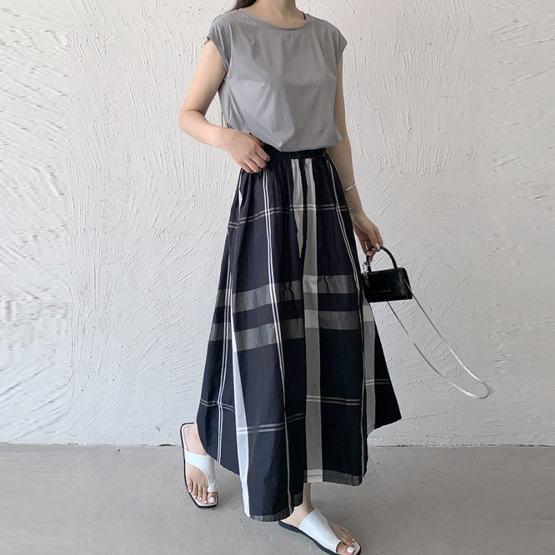 6色*日韓流行格紋寬版大擺百搭半身裙