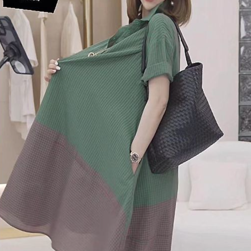 輕薄寬鬆大尺寸洋裝 襯衫高檔設計感輕奢連衣裙 遮肉遮肚時尚夏裙