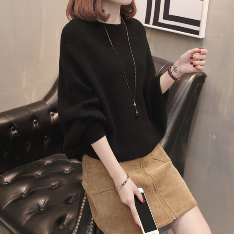 慵懶風蝙蝠袖寬鬆針織上衣 圓領套頭設計 秋冬氣質毛衣