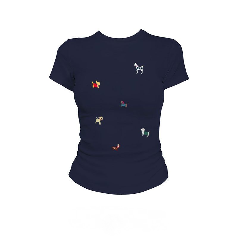 純棉短袖T恤 美式復古 標準肩線 合身顯瘦 小狗印花卡通圖案