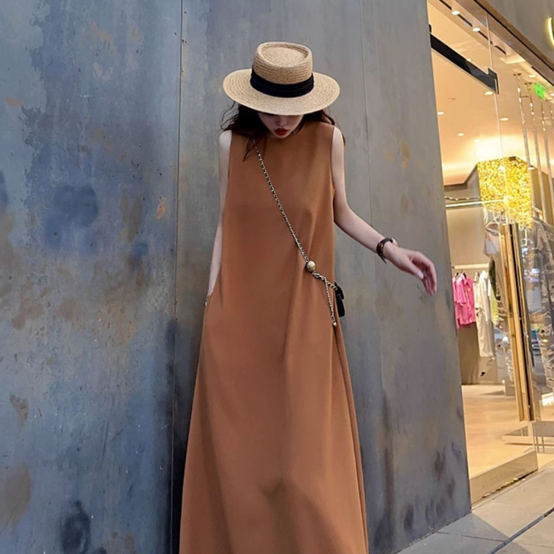 加長神裁無袖洋裝 無印系 甜鹽系極簡長洋裝 素色背心裙