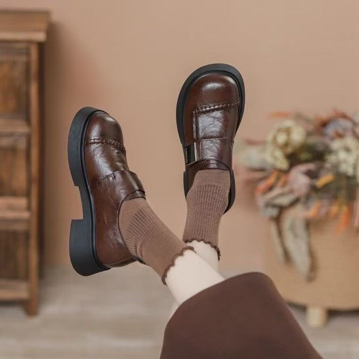 復古樂福鞋 魔鬼氈設計 厚底增高 簡約百搭款