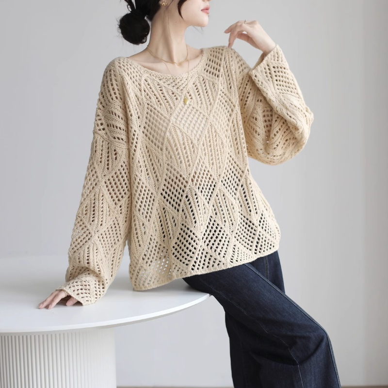 好搭鏤空針織上衣 高級感慵懶氣質毛衣