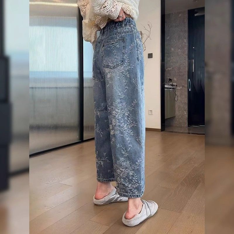 提花牛仔八分寬褲 復古寬鬆直筒 大尺碼友善 梨形身形推薦