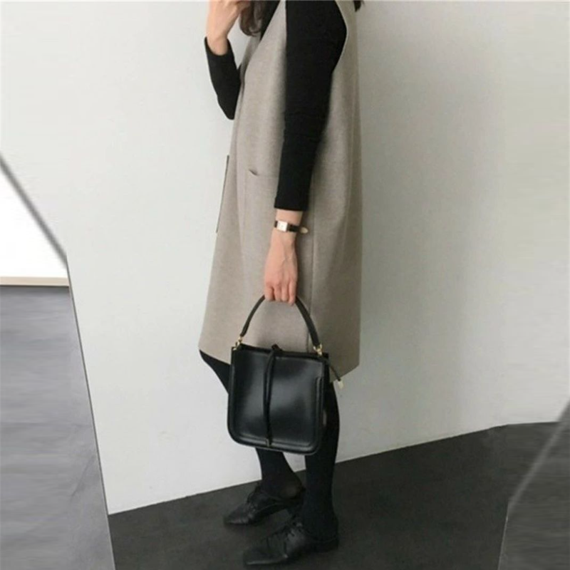 7色毛呢料背心 中長款素色寬鬆無袖連身裙