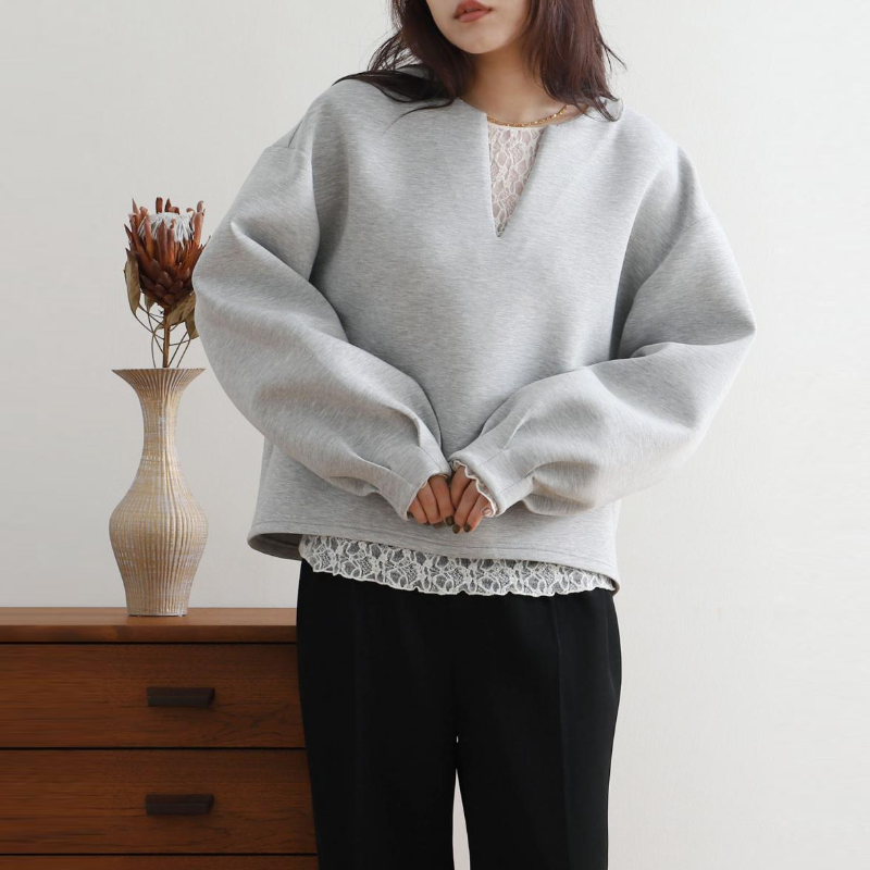 3色樂天日系寬鬆V領燈籠袖上衣-秋冬時尚百搭外套