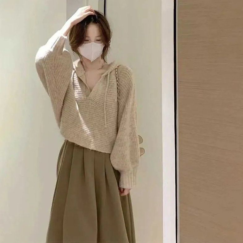 【單品可選】優雅韓系套裝 連帽針織上衣秋冬新款溫柔半身裙兩件套