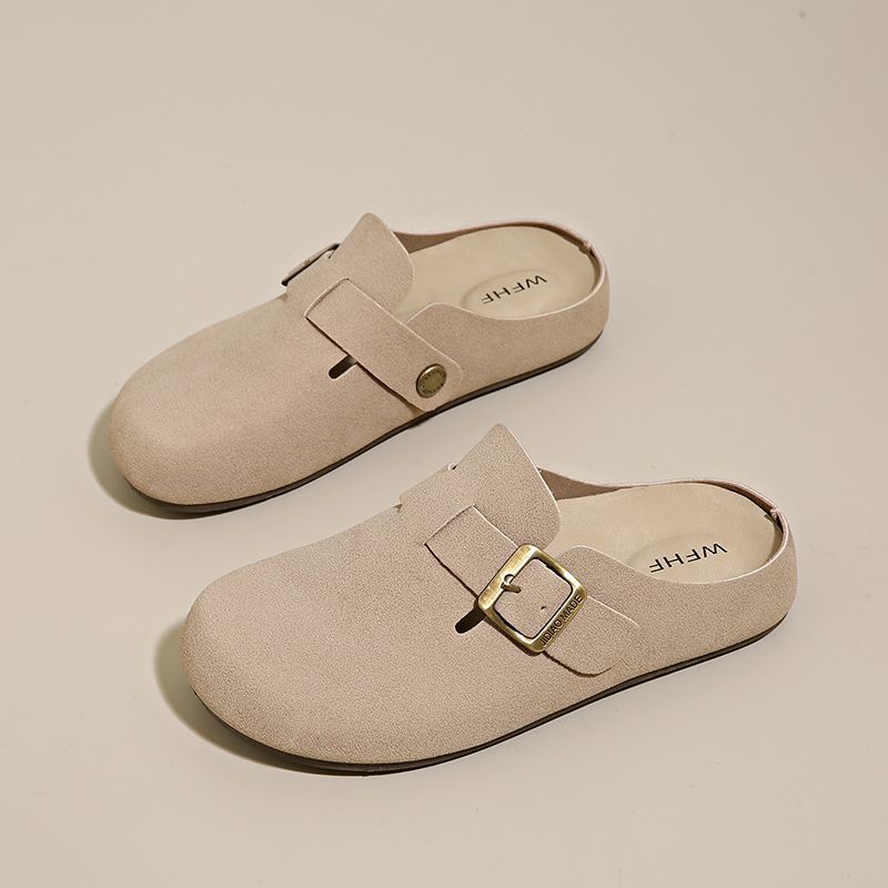 簡約包頭半拖鞋 可調扣帶設計 平底舒適 百搭休閒款
