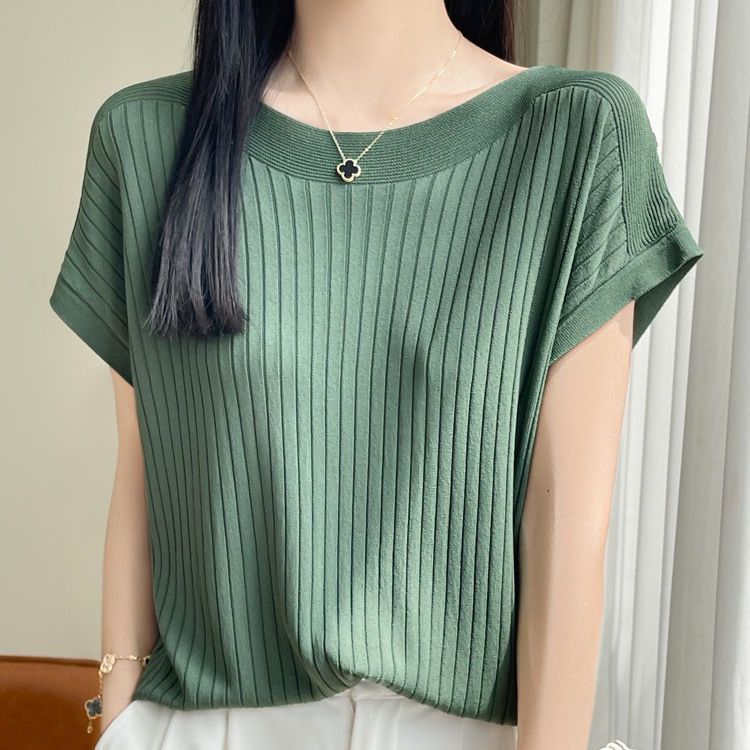 一字領短袖針織上衣 夏季寬鬆百搭內搭衫