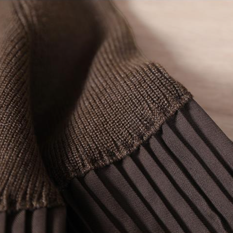 高領針織拼接百褶上衣 寬鬆剪裁 素色氣質 秋冬百搭