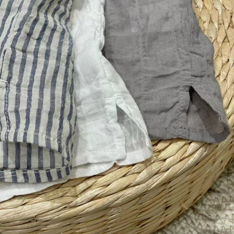 文青款​棉麻襯衫 雙面神級穿法 荷葉領文藝復古五分袖休閒上衣