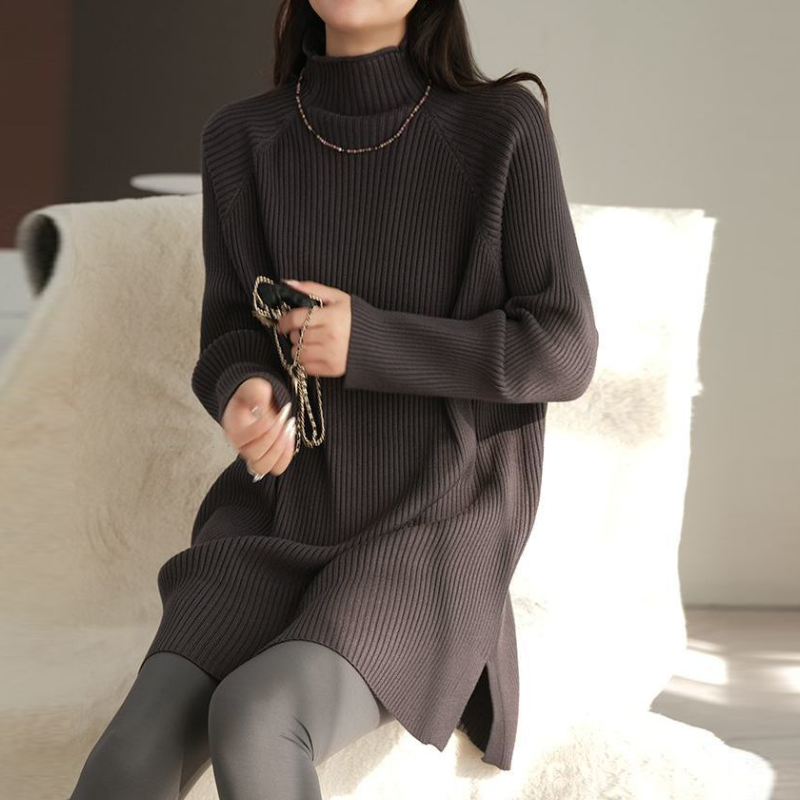 高領針織長洋裝 寬鬆剪裁 秋冬搭大衣百搭款