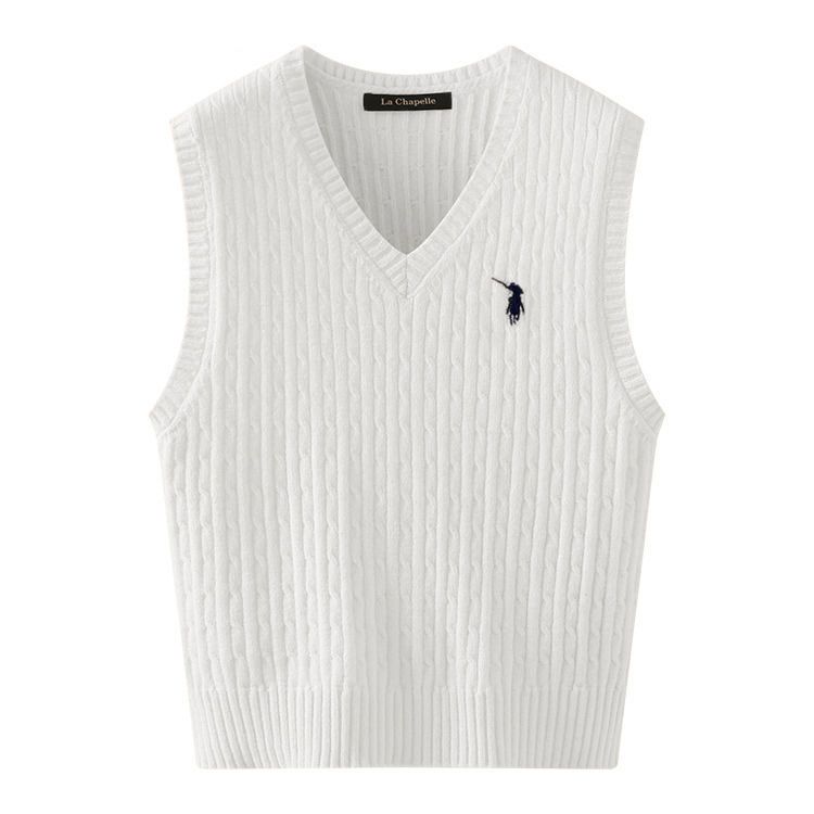 美式復古麻花針織背心 V 領設計 寬鬆慵懶感無袖上衣