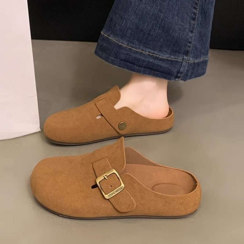 簡約包頭半拖鞋 可調扣帶設計 平底舒適 百搭休閒款