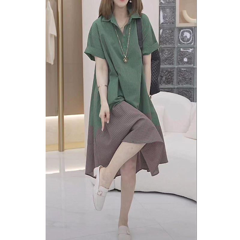 輕薄寬鬆大尺寸洋裝 襯衫高檔設計感輕奢連衣裙 遮肉遮肚時尚夏裙