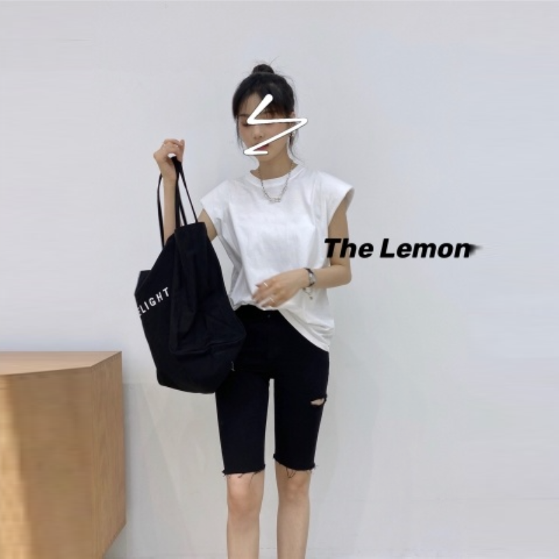 韓系chic無袖背心上衣顯瘦百搭寬鬆墊肩設計 背心 外穿上衣