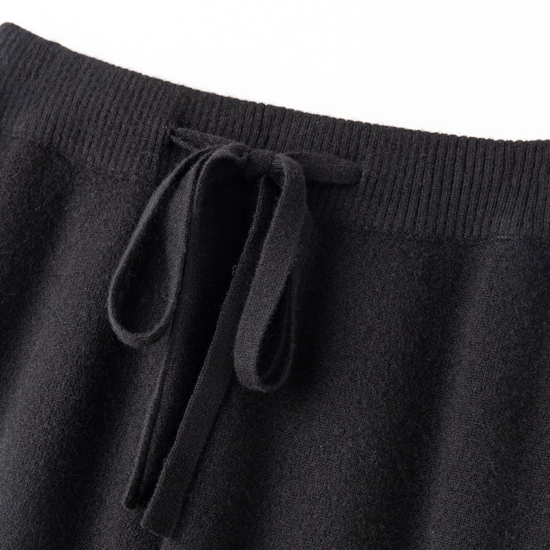 高腰顯瘦超彈羊毛寬褲 休閒拖地針織長褲