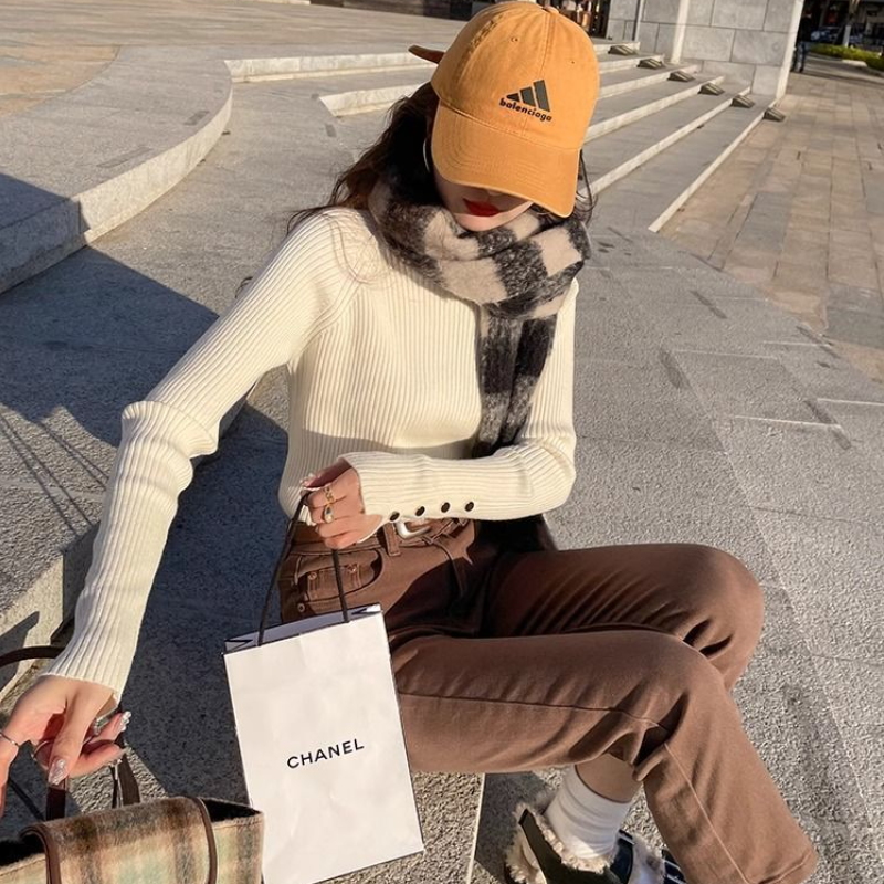 半高領針織上衣 設計感小眾毛衣春秋內搭