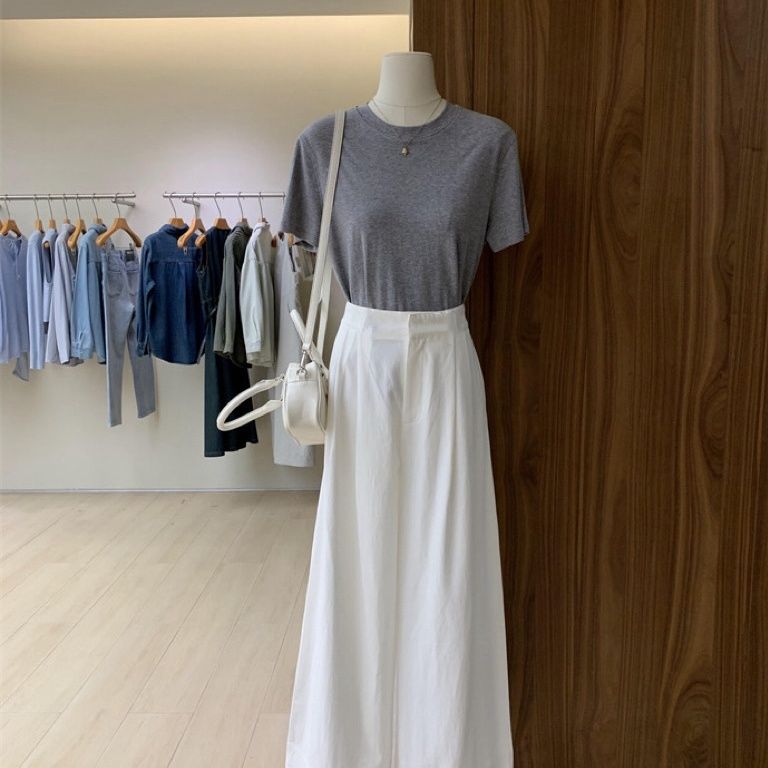 白色素面寬褲 高腰設計輕薄材質 直筒剪裁 簡約質感款