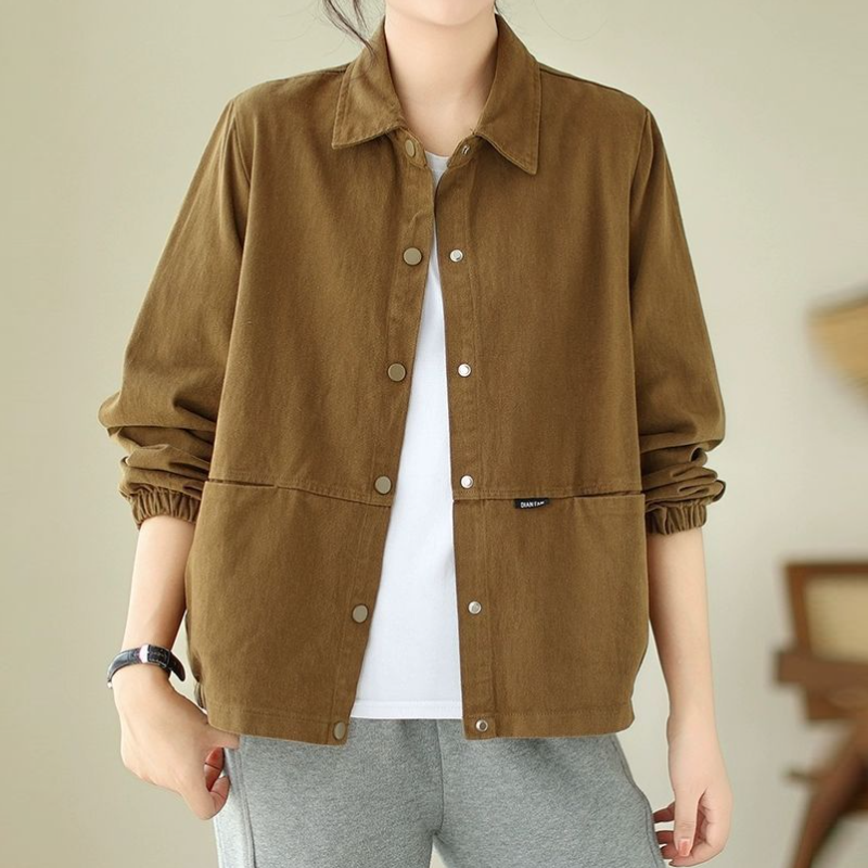 休閒襯衫外套 短版落肩 寬鬆好搭 彈性縮口