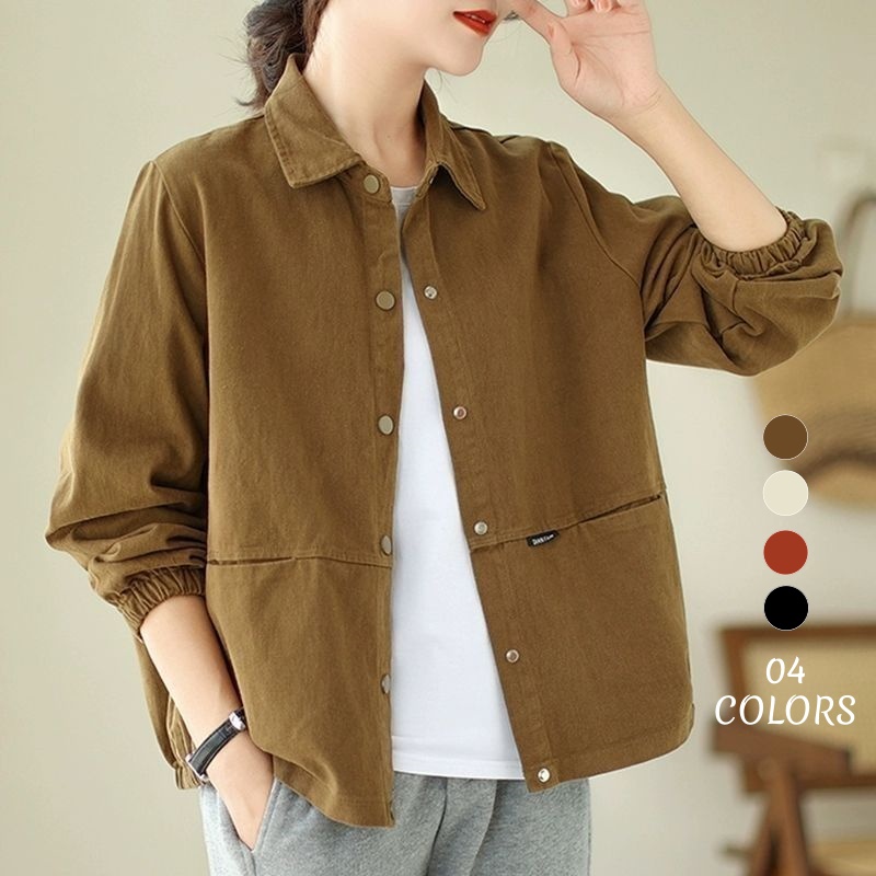 休閒襯衫外套 短版落肩 寬鬆好搭 彈性縮口