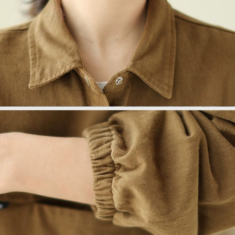 休閒襯衫外套 短版落肩 寬鬆好搭 彈性縮口